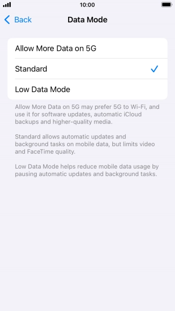 Press the required setting. Press the required setting.