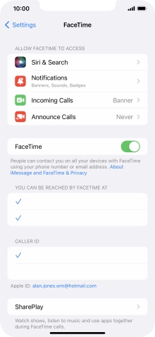 Press the indicator next to 'FaceTime' to turn the function on or off.