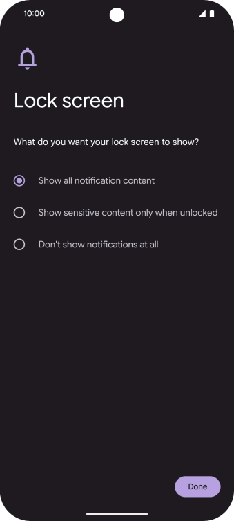 Press the required setting.