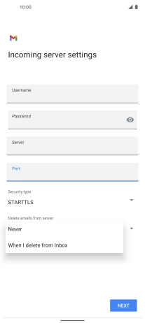 Press Never to keep emails on the server when you delete them on your phone.