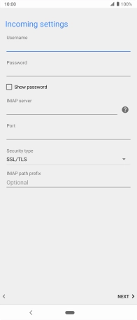 Press the field below 'IMAP server' and key in the name of your email provider's incoming server.