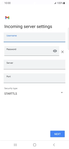 Press the field below 'Server' and key in the name of your email provider's incoming server.