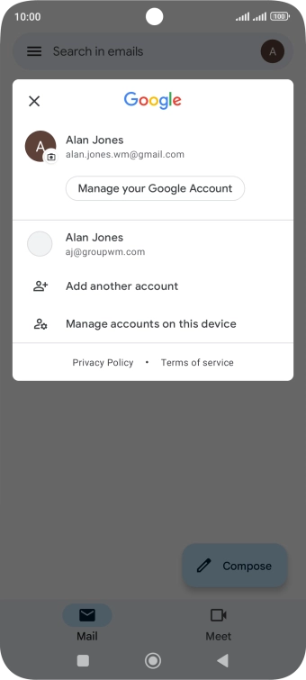 Press the required email account. Press the required email account.