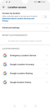 Press the indicator next to 'Access my location' to turn the function on or off.