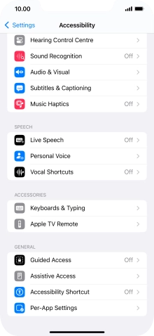 Press the required category below 'SPEECH' and follow the instructions on the screen to select the required settings.