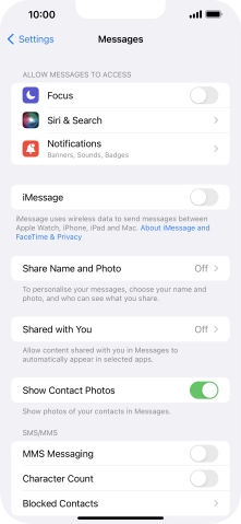 Press the indicator next to 'MMS Messaging' to turn on the function.