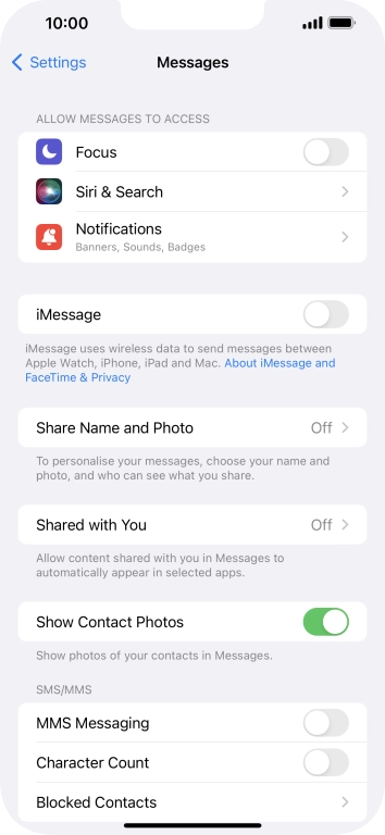 Press the indicator next to 'MMS Messaging' to turn on the function.