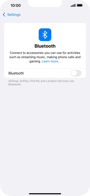 Press the indicator next to 'Bluetooth' to turn on the function.