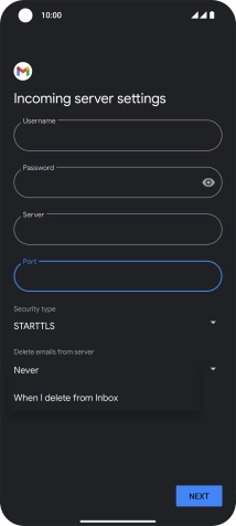 Press Never to keep emails on the server when you delete them on your phone.