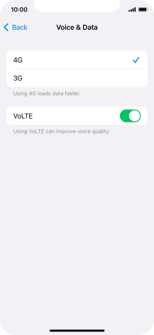 Press the indicator next to 'VoLTE' to turn the function on or off.