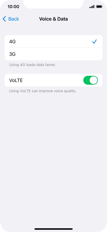 Press the indicator next to 'VoLTE' to turn the function on or off.