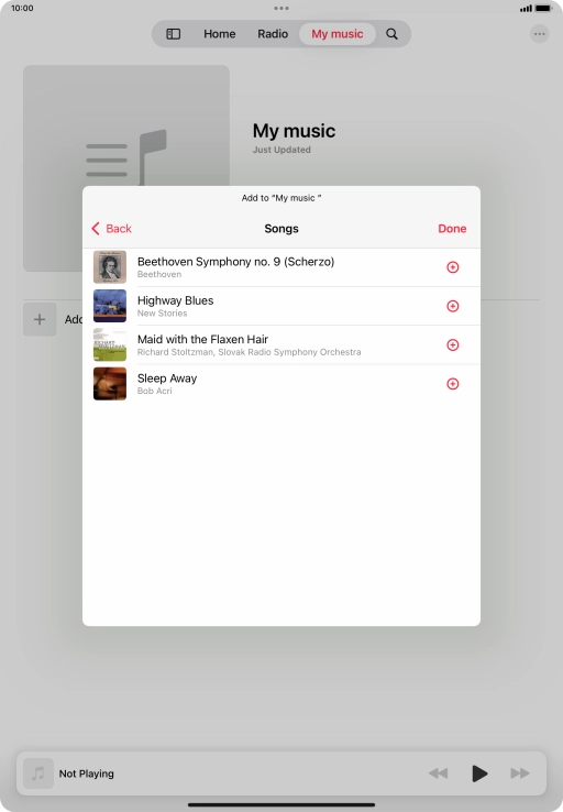 Go to the required category and press the add icon next to the required audio file.