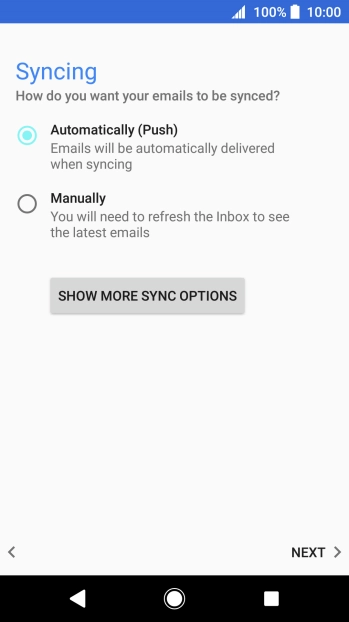 If this screen is displayed, you email account has been recognised and set up automatically. Follow the instructions on the screen to key in more information and finish setting up your phone. If this screen is displayed, you email account has been recognised and set up automatically. Follow the instructions on the screen to key in more information and finish setting up your phone.
