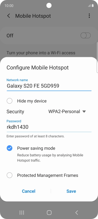 Press the field below 'Network name' and key in the required name.