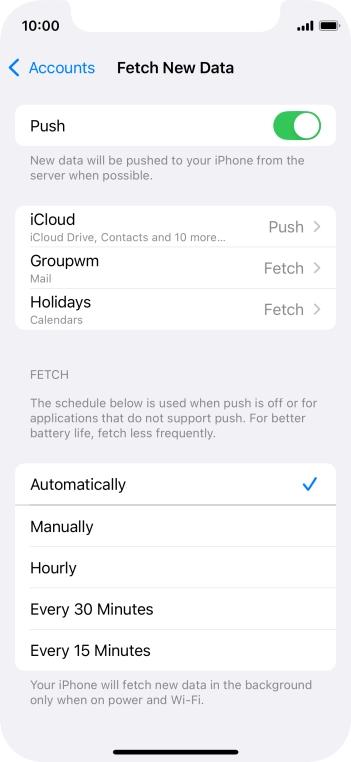 Press the indicator next to 'Push' to turn the function on or off.