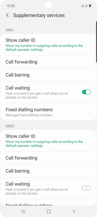 Press Call forwarding below the required SIM.