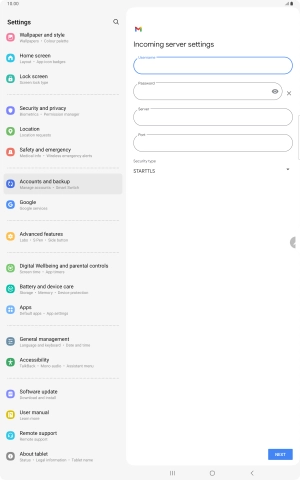 Press the field below 'Server' and key in the name of your email provider's incoming server.