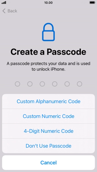 Follow the instructions on the screen to turn on the phone lock code or press Don't Use Passcode. Follow the instructions on the screen to turn on the phone lock code or press Don't Use Passcode.