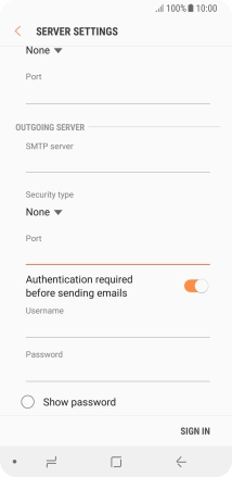 Press the indicator next to 'Authentication required before sending emails' to turn on the function.