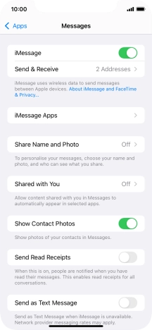 Press the indicator next to 'Send as Text Message' to turn the function on or off.