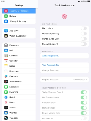 Press Turn Passcode On and key in a lock code of your own choice twice.