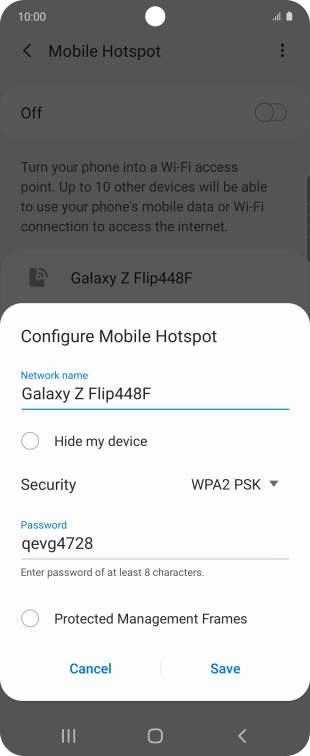 Press the field below 'Network name' and key in the required name.