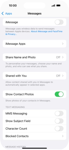 Press the indicator next to 'MMS Messaging' to turn on the function.