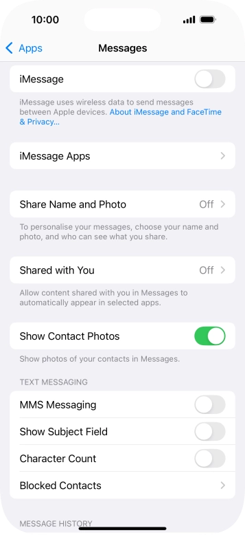 Press the indicator next to 'MMS Messaging' to turn on the function.