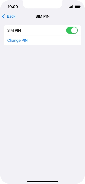 Press the indicator next to 'SIM PIN' to turn the function on or off.