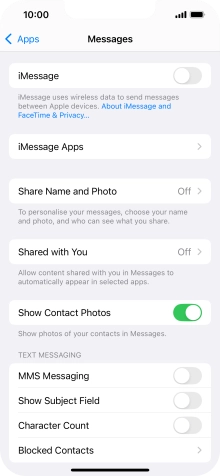 Press the indicator next to 'MMS Messaging' to turn on the function.