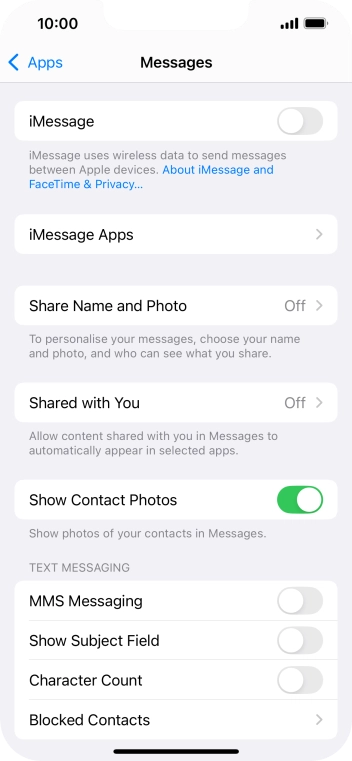 Press the indicator next to 'MMS Messaging' to turn on the function.