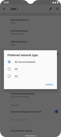 Press the required network mode.