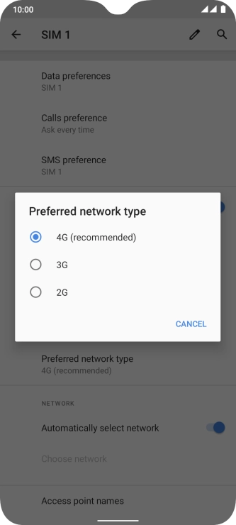 Press the required network mode.