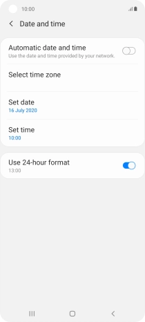 Press the indicator next to 'Automatic date and time' to turn on the function.