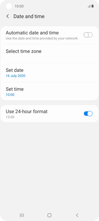 Press the indicator next to 'Automatic date and time' to turn on the function.