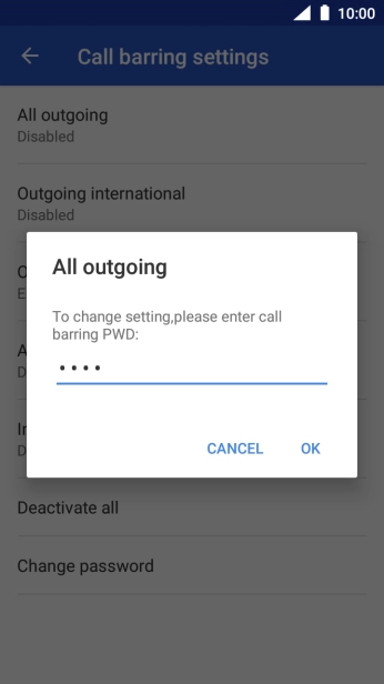 Key in your barring password and press OK.