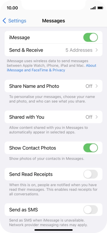 Press the indicator next to 'Send as SMS' to turn the function on or off.