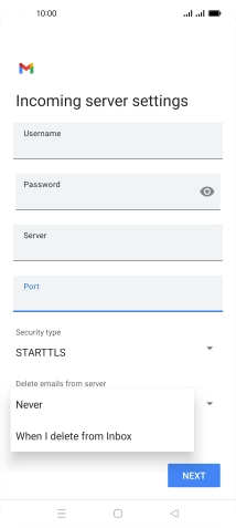 Press Never to keep emails on the server when you delete them on your phone.