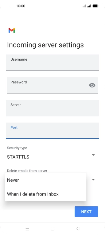 Press Never to keep emails on the server when you delete them on your phone.
