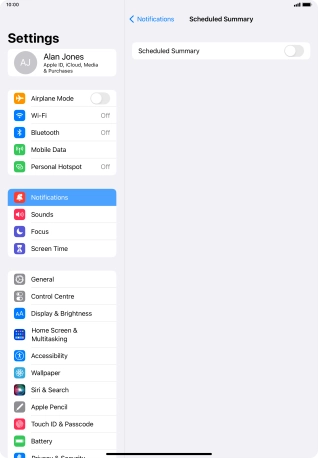 Press the indicator next to 'Scheduled Summary' to turn on the function and follow the instructions on the screen to set the notification summary.