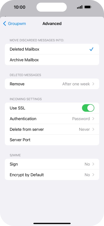 Press the indicator next to 'Use SSL' to turn off the function.