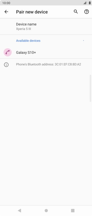 Press the required Bluetooth device and follow the instructions on the screen to pair the device with your phone.