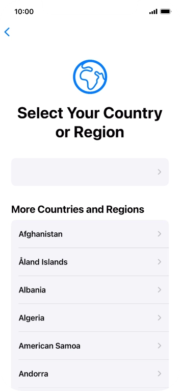 Press the required country or area. Press the required country or area.