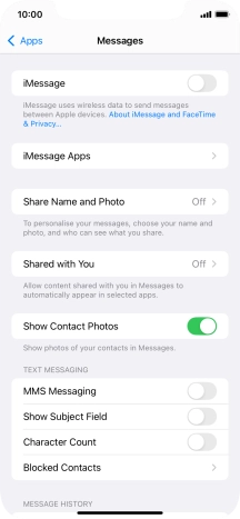 Press the indicator next to 'MMS Messaging' to turn on the function.