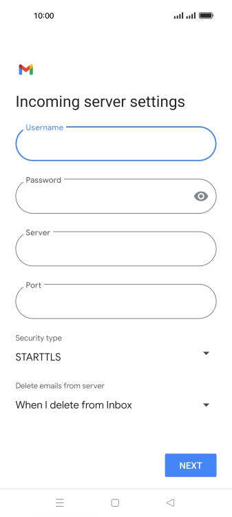 Press the field below 'Server' and key in the name of your email provider's incoming server.