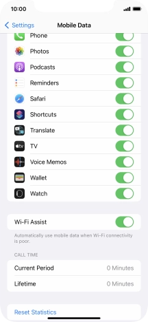 Press the indicator next to 'Wi-Fi Assist' to turn the function on or off.