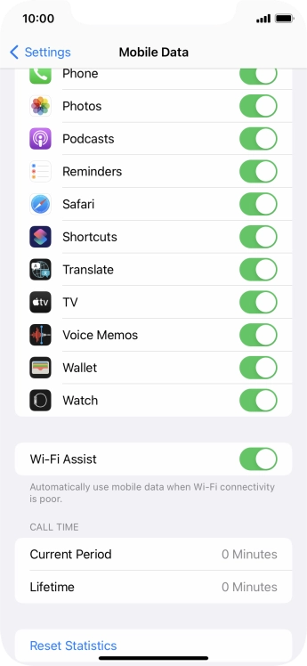 Press the indicator next to 'Wi-Fi Assist' to turn the function on or off. Press the indicator next to 'Wi-Fi Assist' to turn the function on or off.