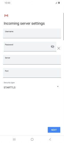 Press the field below 'Username' and key in the username for your email account.