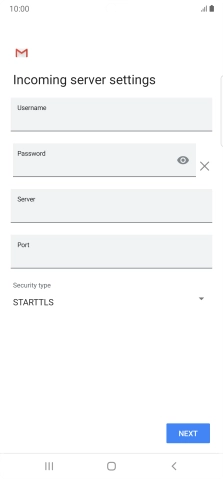 Press the field below 'Username' and key in the username for your email account.