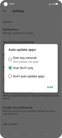 To turn on automatic update of apps using mobile network, press Over any network.